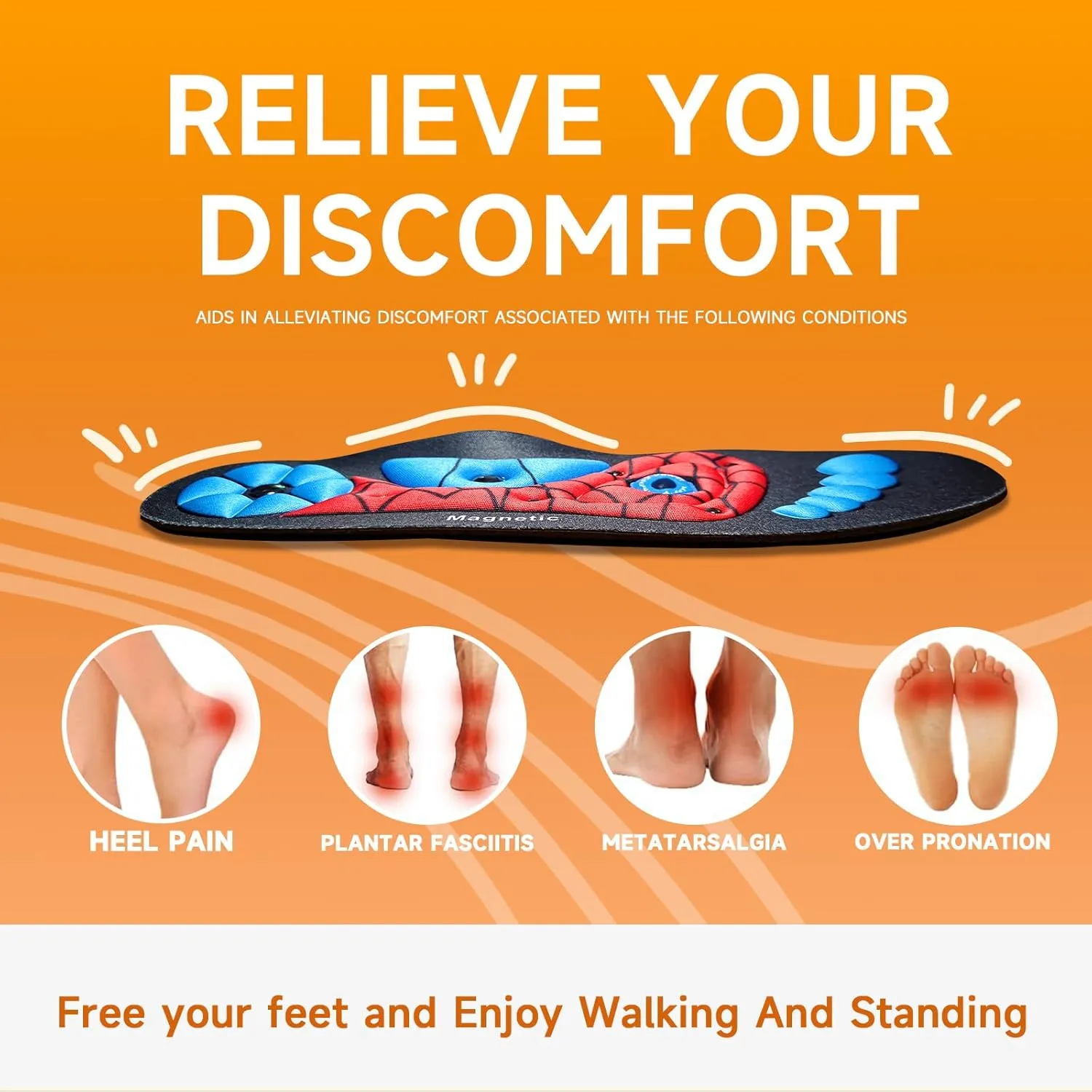 Acupressure Insoles for Men and Women - Helps Promote Blood Circulation and Relieve Fatigue Orthopedic Acupoint Massage Insoles with Magnetic Technology, Feet and Arch Support 4-7