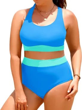 Aqua Eve Plus Size Two Piece High Waisted Bikini Swimsuits Scoop Neck Bikini Set Sporty Bathing Suits Aqua Eve Plus Size Two Piece High Waisted Bikini Swimsuits Scoop Neck Bikini Set Sporty Bathing Suits
