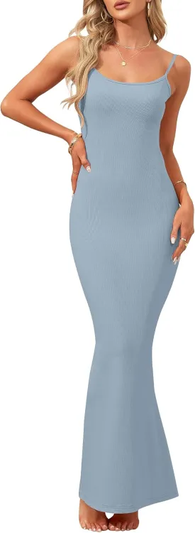 AUSELILY Womens Slip Maxi Dress Sexy Bodycon Dresses Sleeveless Square Neck Long Dress