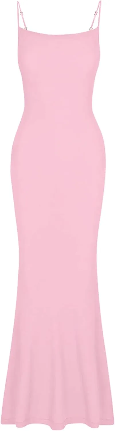 AUSELILY Womens Slip Maxi Dress Sexy Bodycon Dresses Sleeveless Square Neck Long Dress
