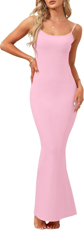 AUSELILY Womens Slip Maxi Dress Sexy Bodycon Dresses Sleeveless Square Neck Long Dress