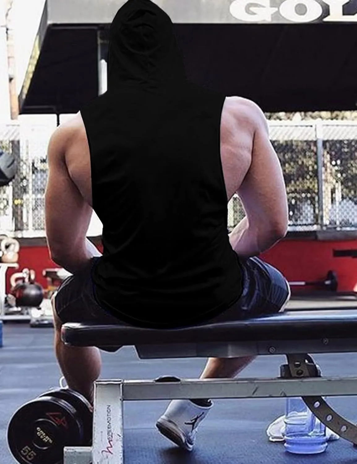 Babioboa Men's Workout Hooded Tank Tops Sports Training Sleeveless Gym Hoodies Bodybuilding Cut Off Muscle Shirts