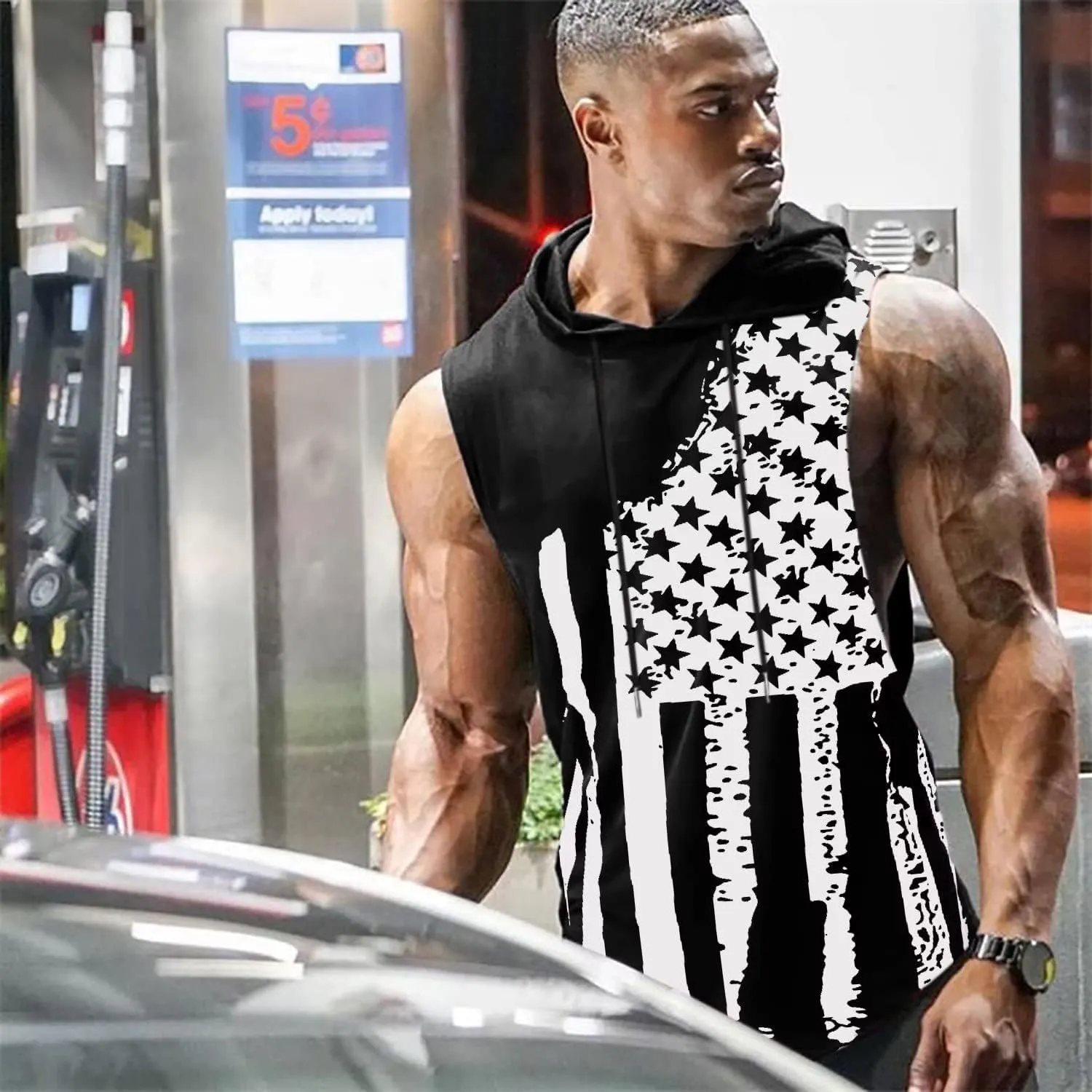 Babioboa Men's Workout Hooded Tank Tops Sports Training Sleeveless Gym Hoodies Bodybuilding Cut Off Muscle Shirts