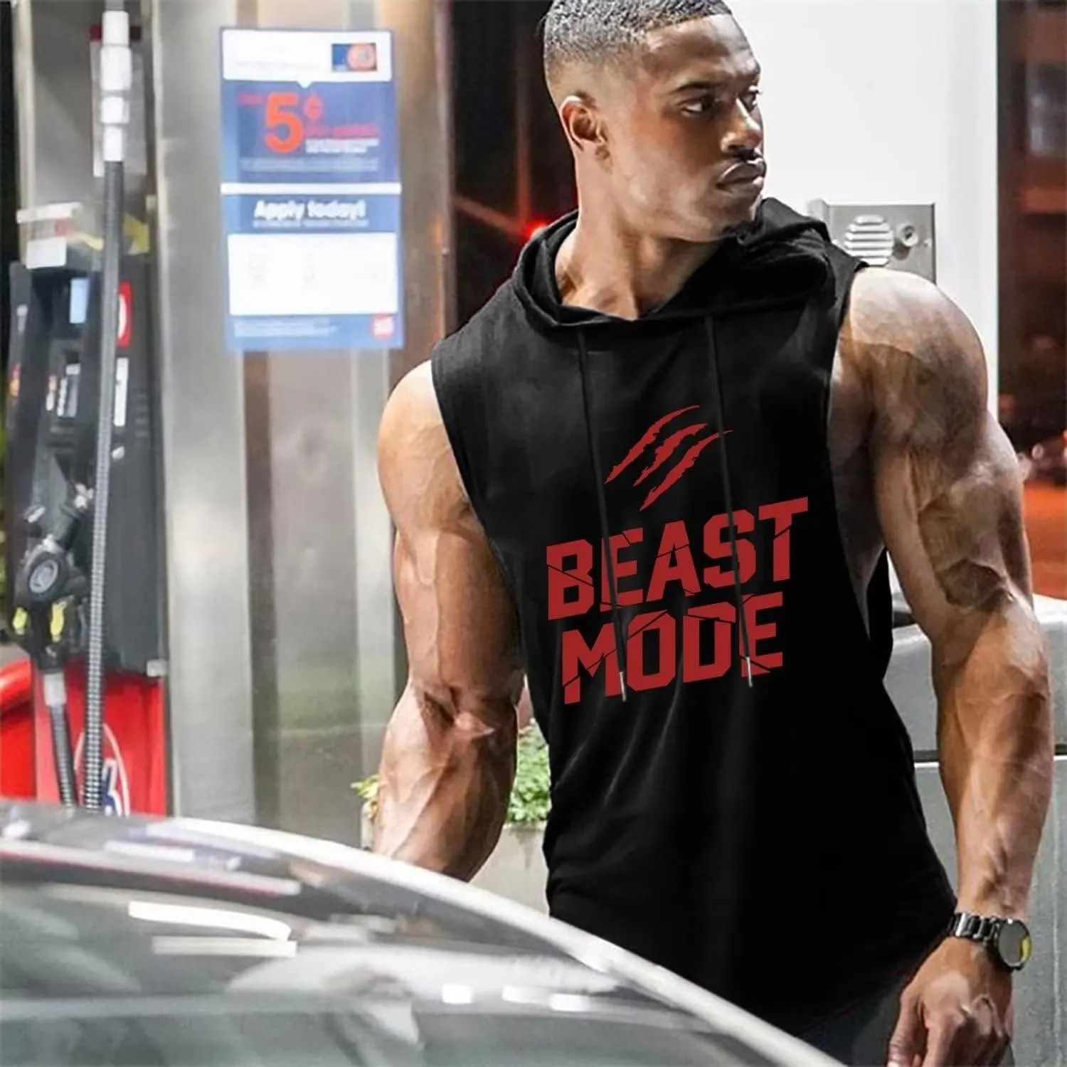 Babioboa Men's Workout Hooded Tank Tops Sports Training Sleeveless Gym Hoodies Bodybuilding Cut Off Muscle Shirts