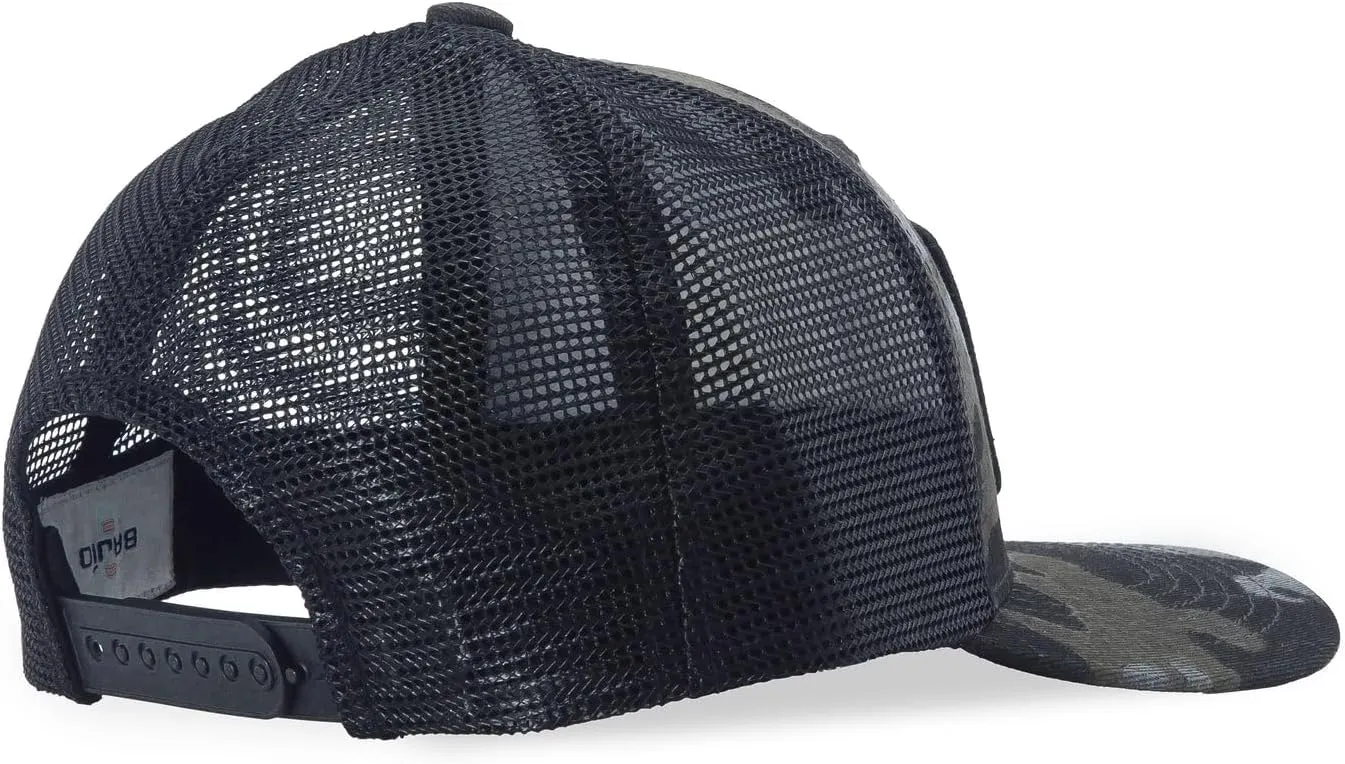 Bajo Flat Brim Fishing Hat  Marine Art Snapback Trucker Cap with Embroidered Ocean Design, Breathable and Coastal-Ready