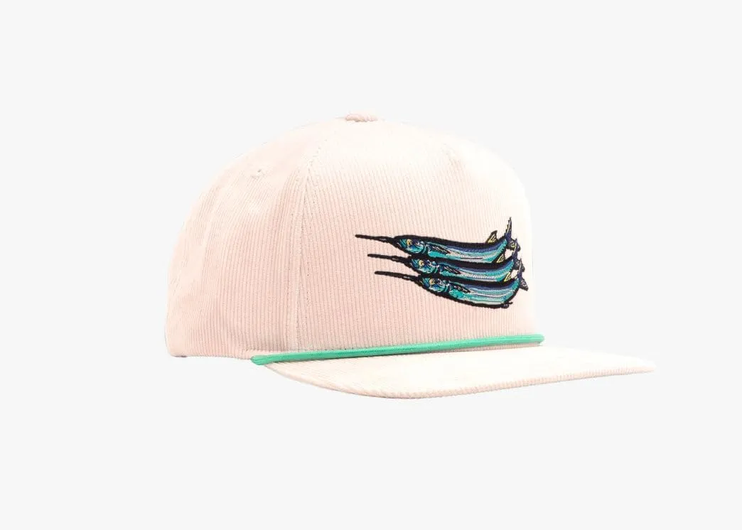 Bajo Flat Brim Fishing Hat  Marine Art Snapback Trucker Cap with Embroidered Ocean Design, Breathable and Coastal-Ready
