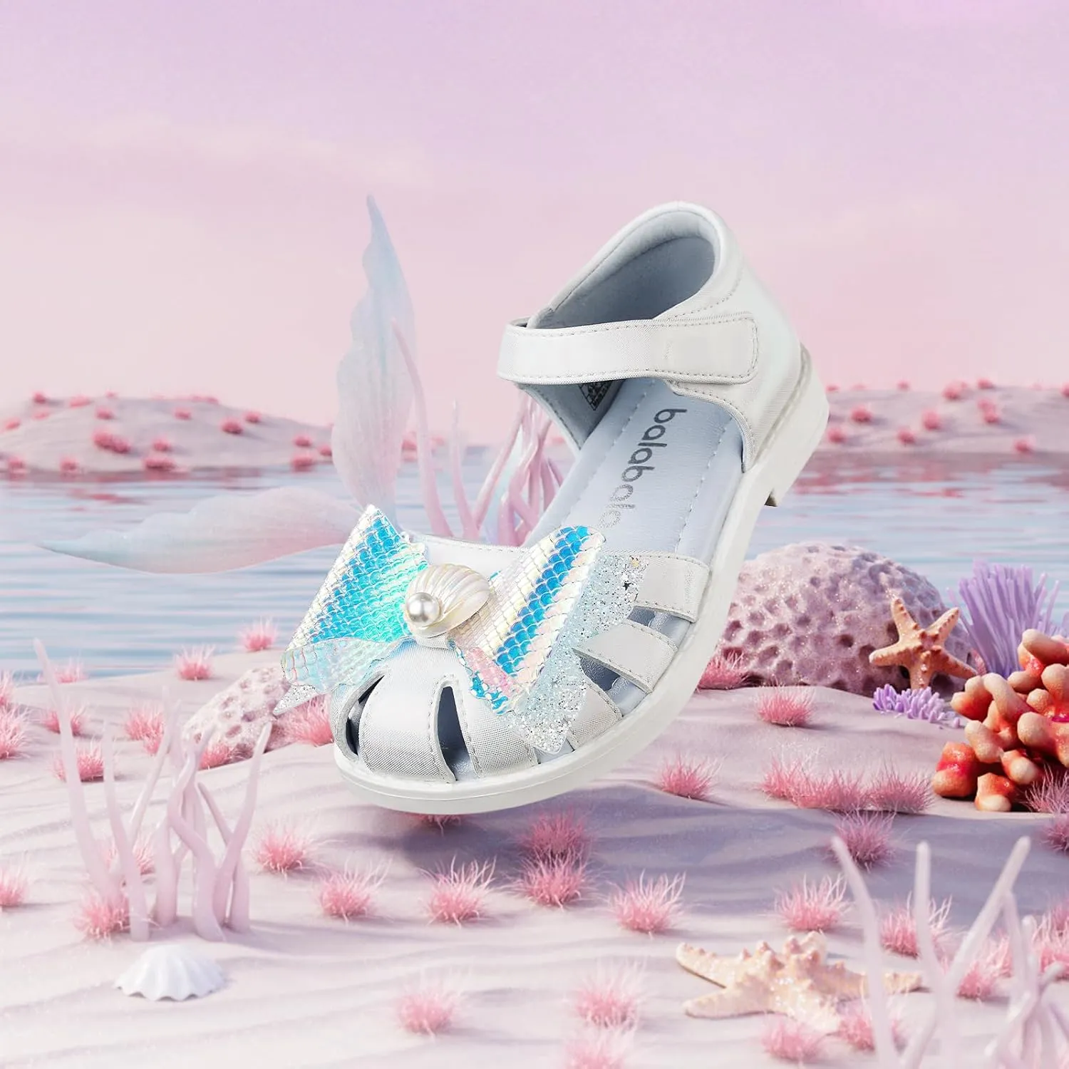 Balabala Girl Flats Sandals Princess Dress Shoes Sparkle Bow Shells Girls Shoes for Prom Party Wedding Toddler Little Kid Hook and Loop