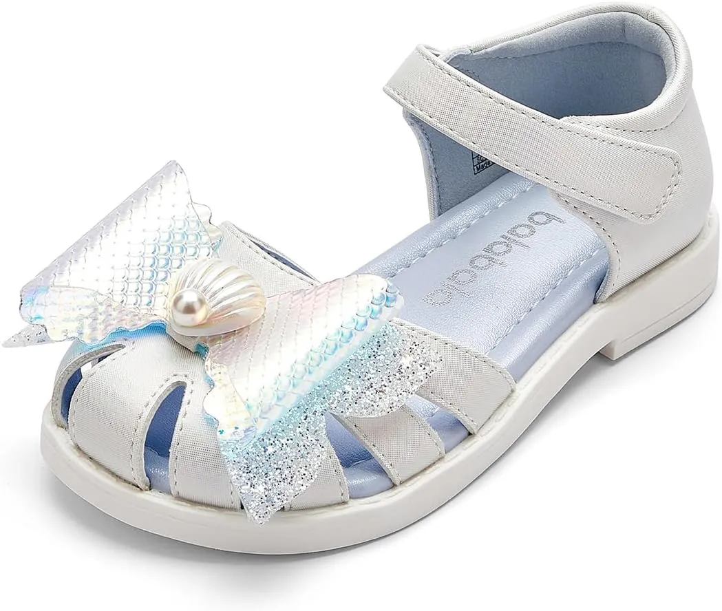 Balabala Girl Flats Sandals Princess Dress Shoes Sparkle Bow Shells Girls Shoes for Prom Party Wedding Toddler Little Kid Hook and Loop