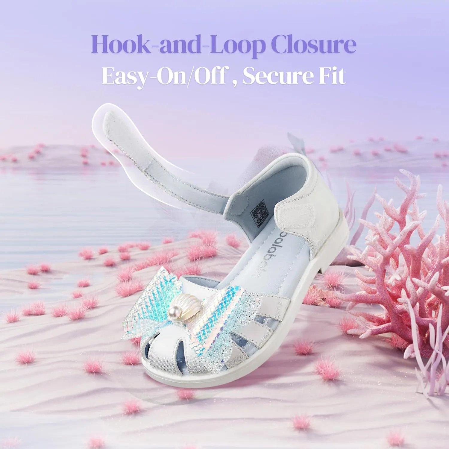 Balabala Girl Flats Sandals Princess Dress Shoes Sparkle Bow Shells Girls Shoes for Prom Party Wedding Toddler Little Kid Hook and Loop