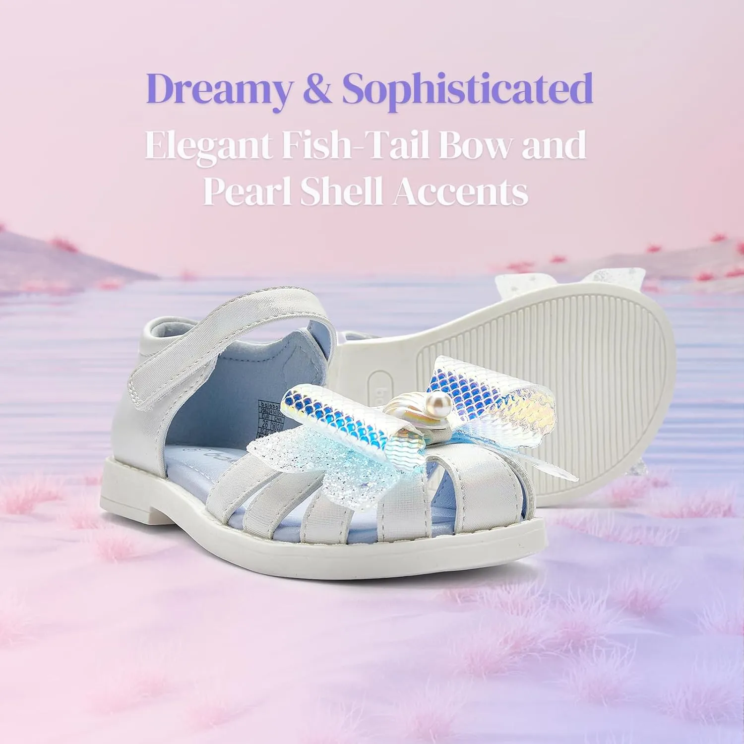 Balabala Girl Flats Sandals Princess Dress Shoes Sparkle Bow Shells Girls Shoes for Prom Party Wedding Toddler Little Kid Hook and Loop