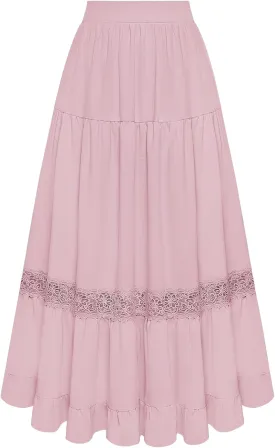 Belle Poque Women's Midi Skirt Boho Flowy Spring Summer Elastic Waist Aline Ruffle Lace Tiered Skirt with Pockets 2025 Belle Poque Women's Midi Skirt Boho Flowy Spring Summer Elastic Waist Aline Ruffle Lace Tiered Skirt with Pockets 2025