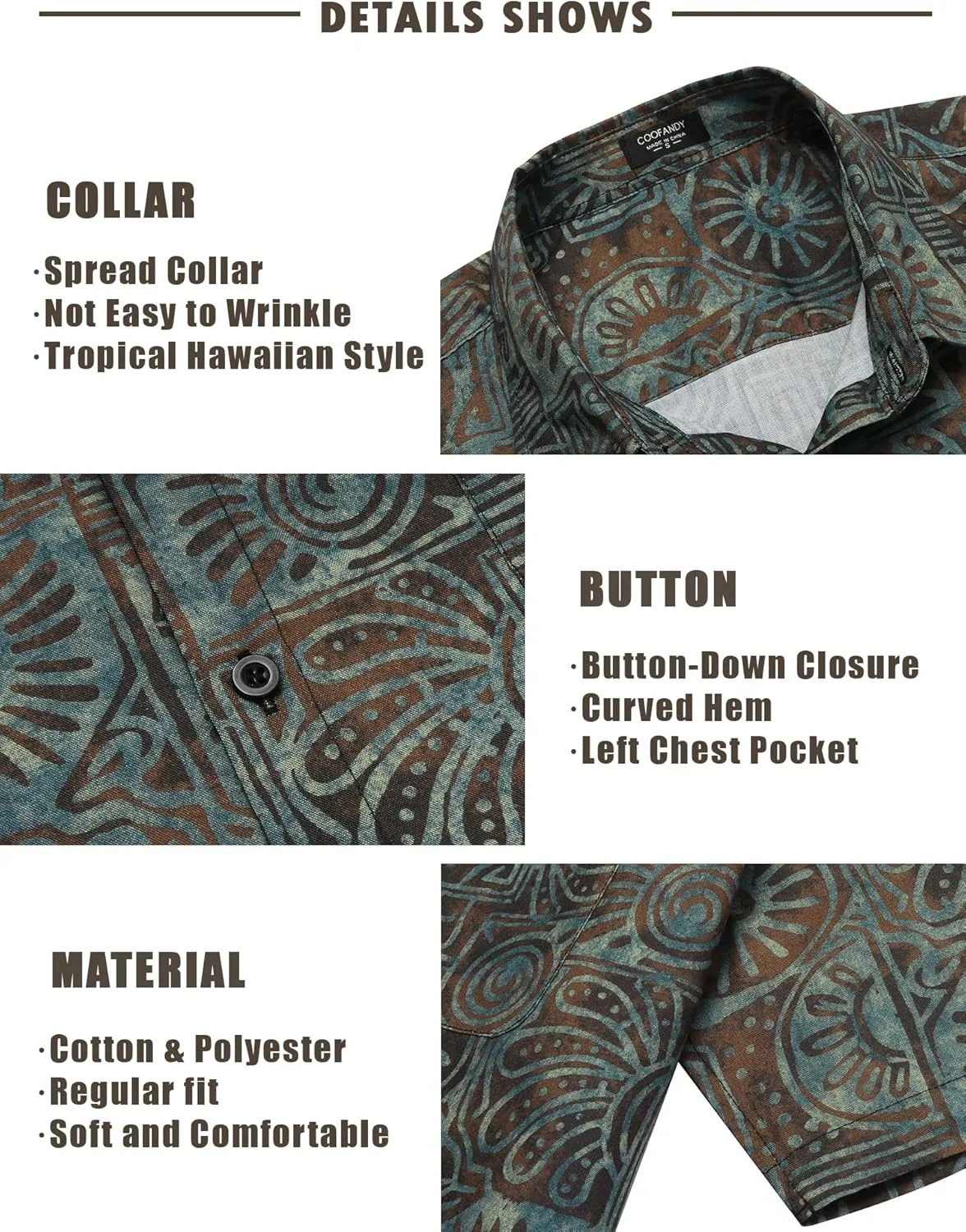 COOFANDY Men's Hawaiian Tropical Shirt Button Down Short Sleeve Vintage Floral Shirt