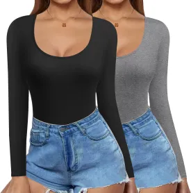 Ekouaer 2 Pack Women's Scoop Neck Tops Long Sleeve Slim Fit T Shirt Thermal Shirts Basic Tight Tee XS-XXL Ekouaer 2 Pack Women's Scoop Neck Tops Long Sleeve Slim Fit T Shirt Thermal Shirts Basic Tight Tee XS-XXL