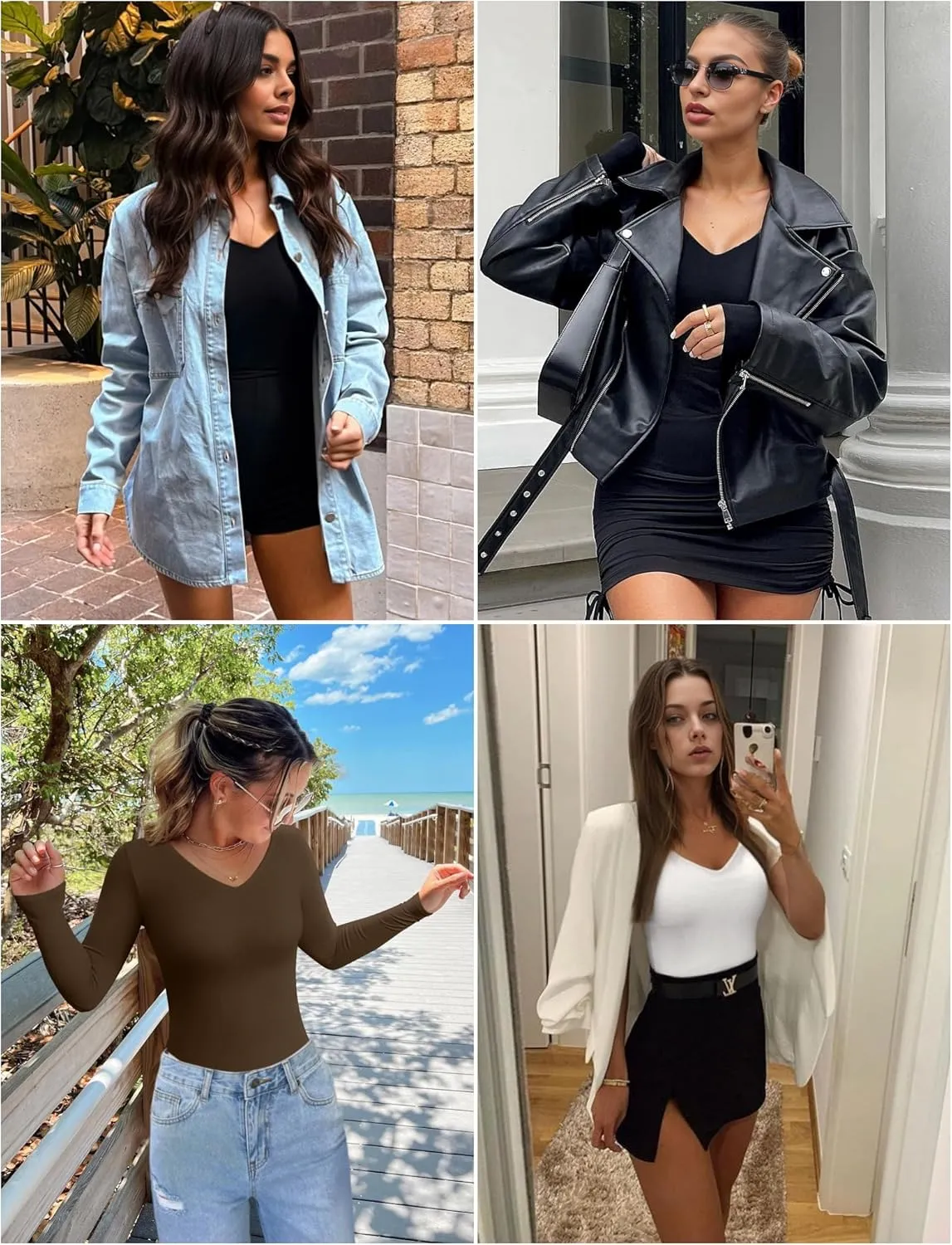 Ekouaer Long Sleeve Shirts for Women V Neck Basics Tops Lightweight Base Layer Slim Fit Top Thermal Undershirts