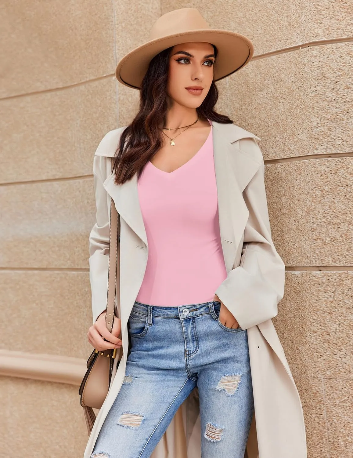 Ekouaer Long Sleeve Shirts for Women V Neck Basics Tops Lightweight Base Layer Slim Fit Top Thermal Undershirts