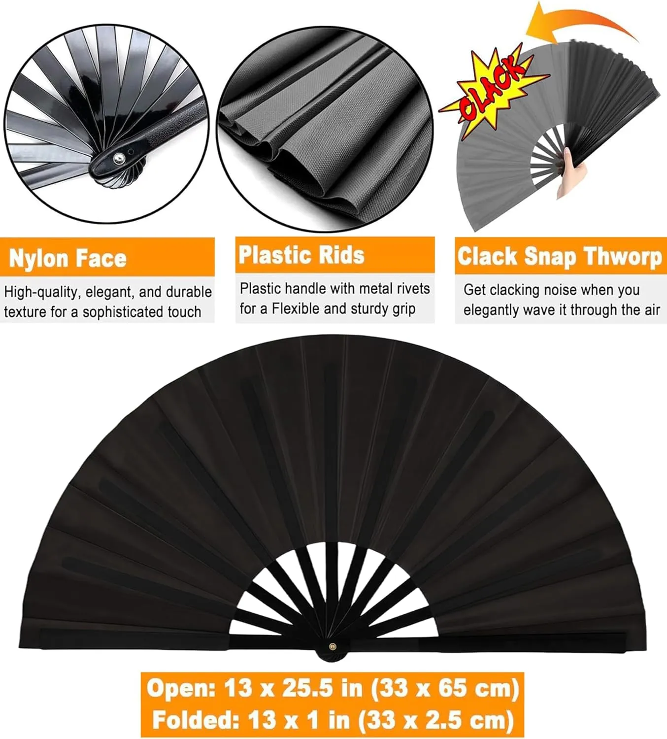 Fans for Line Dancing Line Dance Popping Fan 2pcs Boots on the Ground Hand Fan for Women Foldable Large Big Rave Fan Clacking Fans for Line Dancing that Make Sounds Clack Clapping Pop(Black Red)