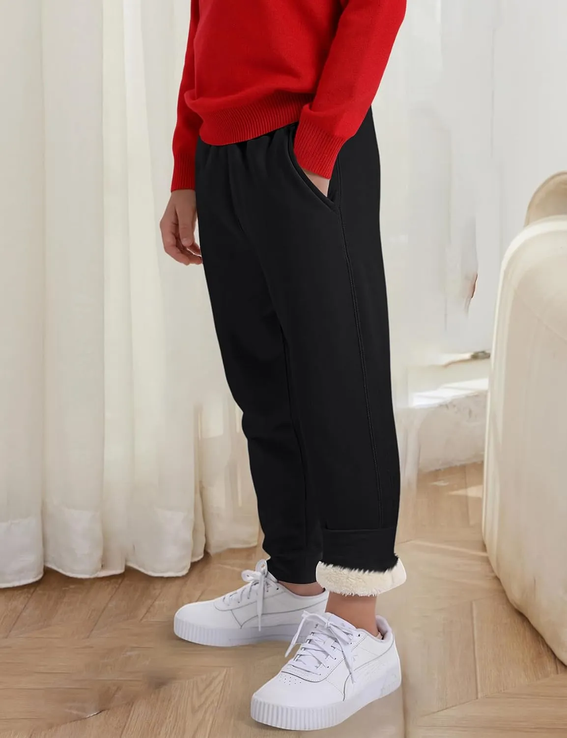 Gihuo Unisex Boys Girls Winter Warm Sherpa Lined Sweatpants Jogger