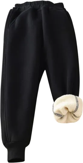 Gihuo Unisex Boys Girls Winter Warm Sherpa Lined Sweatpants Jogger