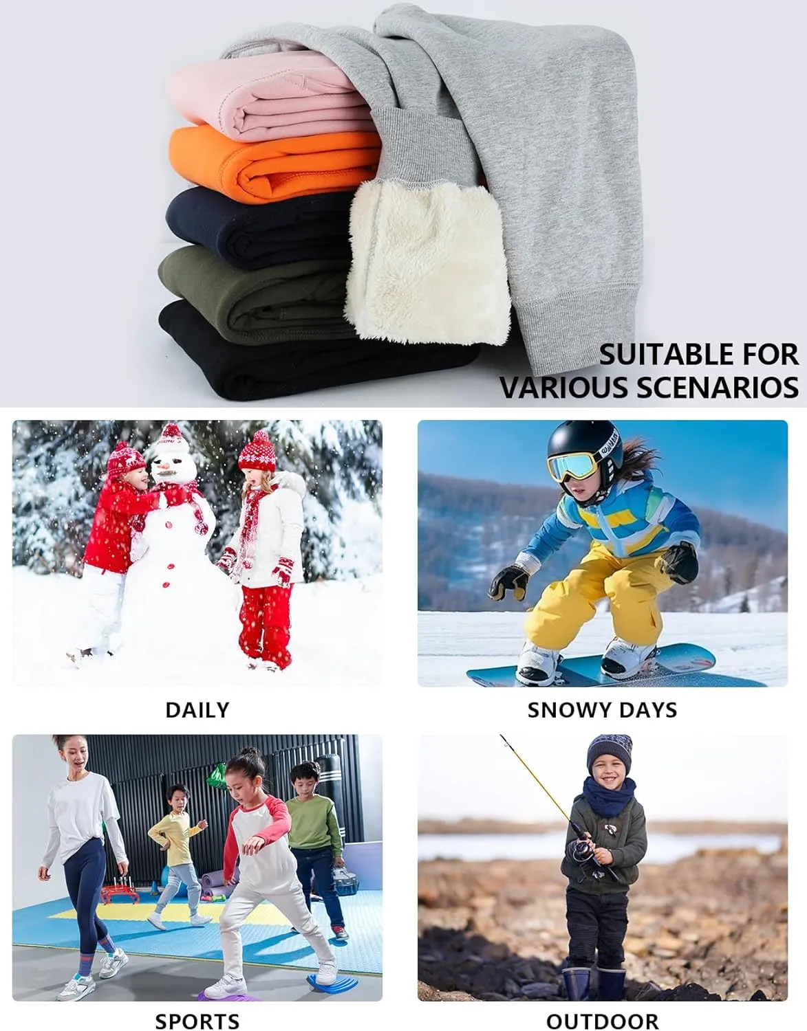 Gihuo Unisex Boys Girls Winter Warm Sherpa Lined Sweatpants Jogger