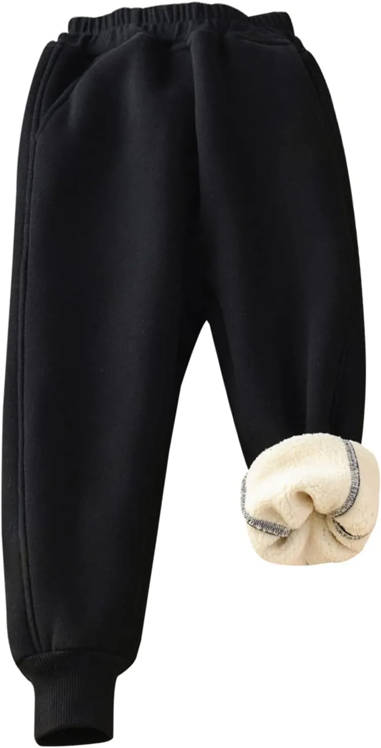 Gihuo Unisex Boys Girls Winter Warm Sherpa Lined Sweatpants Jogger