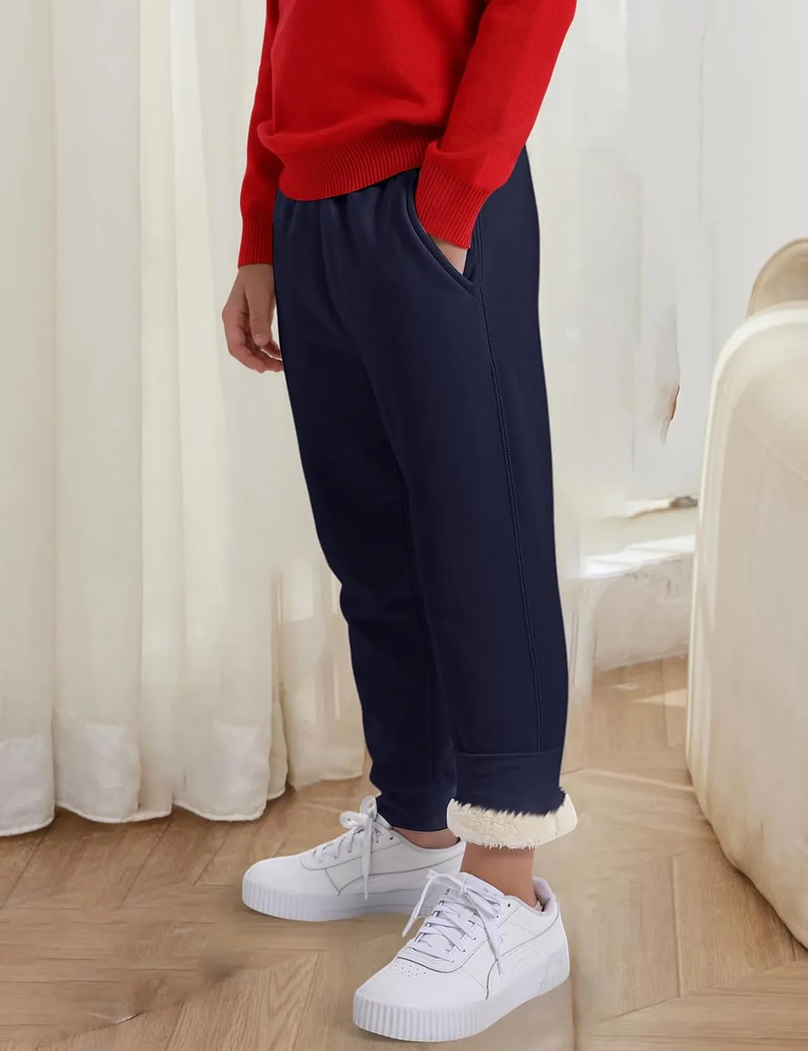 Gihuo Unisex Boys Girls Winter Warm Sherpa Lined Sweatpants Jogger