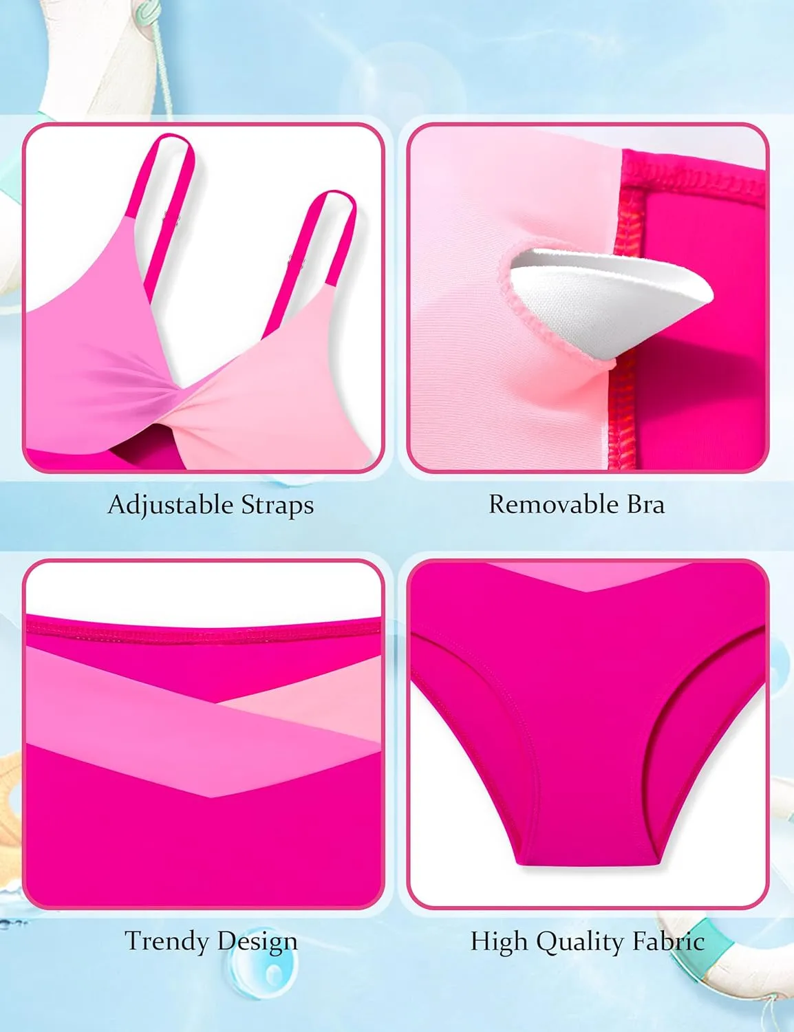 Girls Swimsuit Color Block Girls Bathing Suit Twist Tankini Set Two Piece Girl Swimwear Bikini Set for 9-16 Years