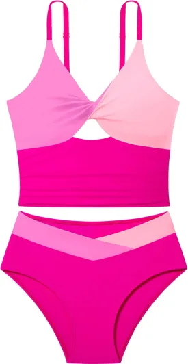 Girls Swimsuit Color Block Girls Bathing Suit Twist Tankini Set Two Piece Girl Swimwear Bikini Set for 9-16 Years Girls Swimsuit Color Block Girls Bathing Suit Twist Tankini Set Two Piece Girl Swimwear Bikini Set for 9-16 Years