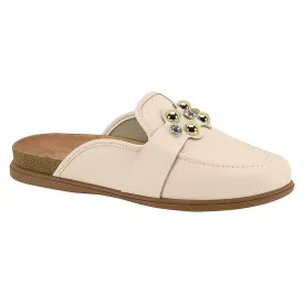 Gold Studs Creme Slide Flats
