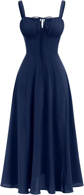 GOLDSTITCH Women's Floral Midi Dress Boho Flowy Slit Dresses
