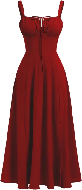 GOLDSTITCH Women's Floral Midi Dress Boho Flowy Slit Dresses