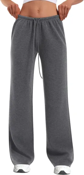 HeSaYep Women's Wide Leg Sweatpants Straight Leg Lowrise Sweat Pants Drawstring Elastic Low Waist Pants with Pockets