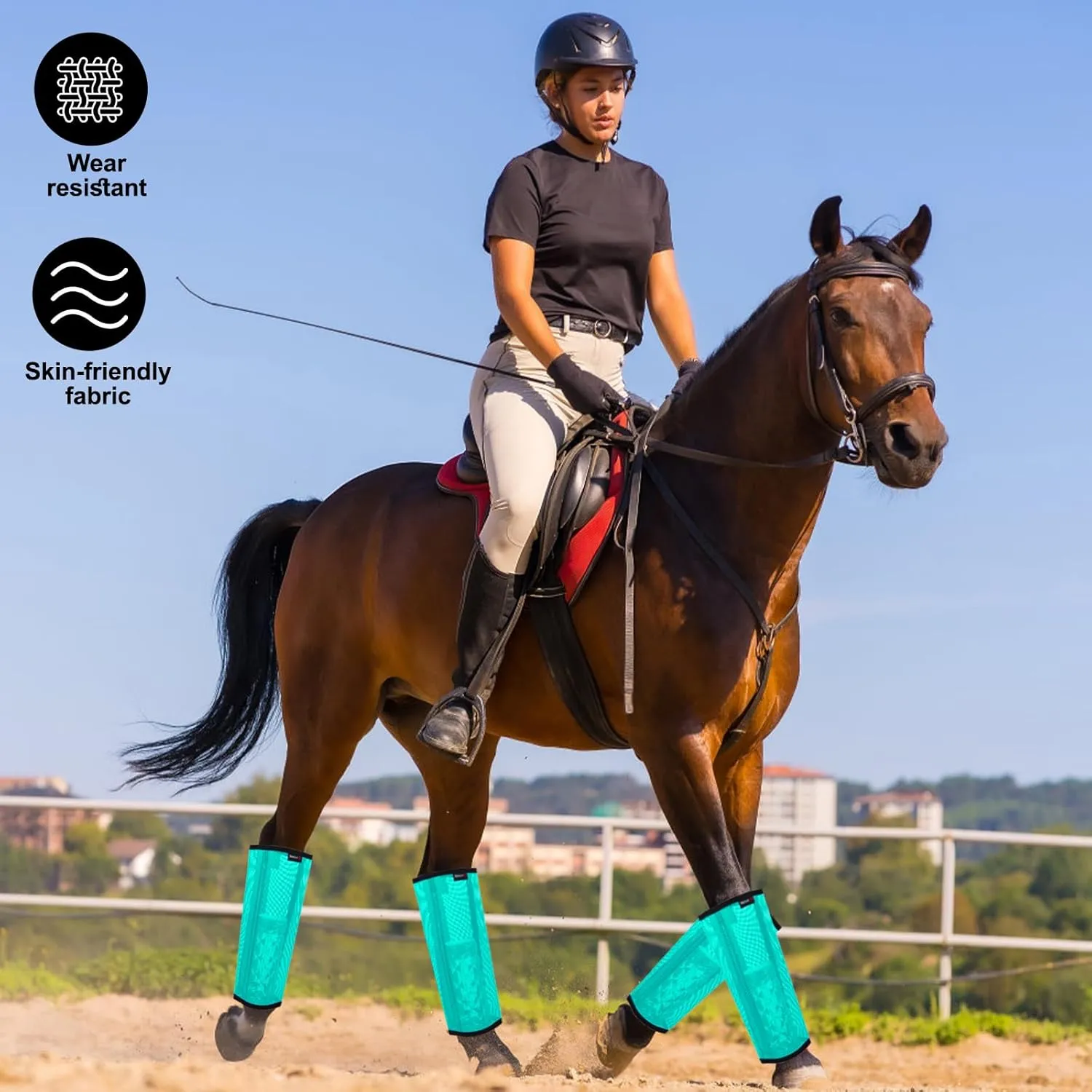 Horse Fly Boots, Breathable Mesh Protection Set of 4, Comfortable Horse Leggings, Breathable Mesh Design, Equine Supplies for Reduce Stomping, Hoof Damage & Leg Fatigue (Green, Medium)