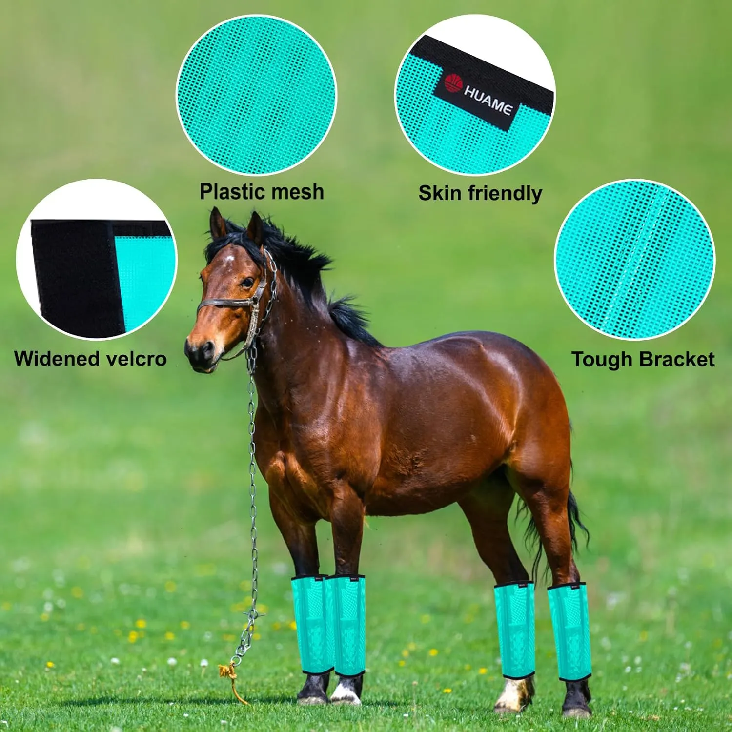 Horse Fly Boots, Breathable Mesh Protection Set of 4, Comfortable Horse Leggings, Breathable Mesh Design, Equine Supplies for Reduce Stomping, Hoof Damage & Leg Fatigue (Green, Medium)