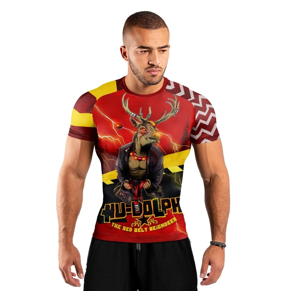 Hudolph The Red Belt Reindeer Short Sleeve Rash Guard