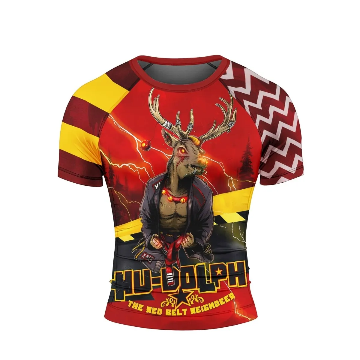 Hudolph The Red Belt Reindeer Short Sleeve Rash Guard