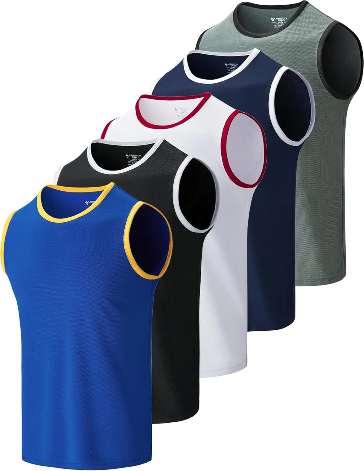 Liberty Imports Pack of 5 Men's Stretch Cool Dry Muscle Tank Tops Athletic Crewneck Sleeveless Workout Shirts