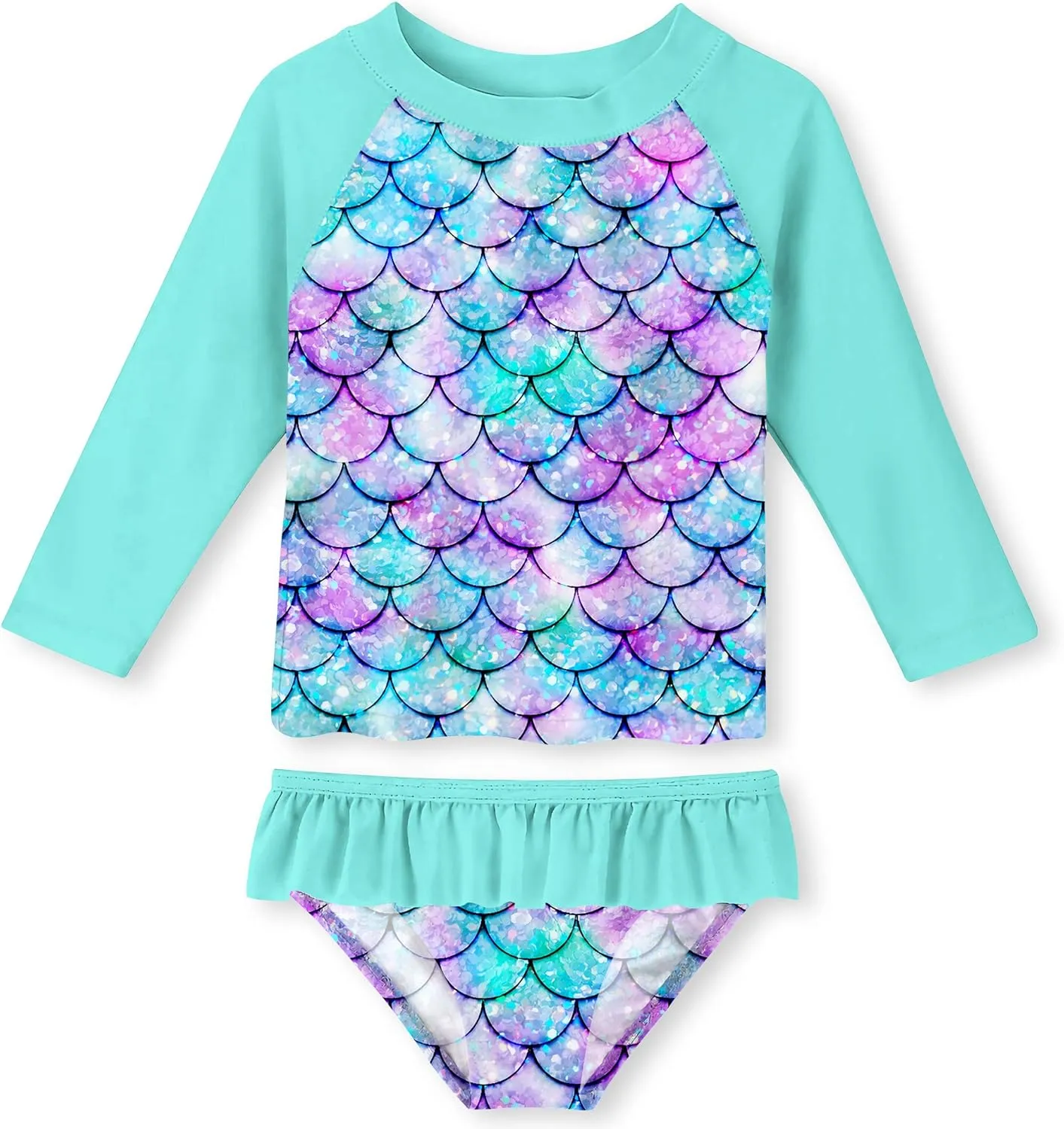 Lovekider Little Girls Swimsuits Two Pieces Swimwears Rash Guard Set Long Sleeve UPF50  Bathing Suit for Beach 2-10T
