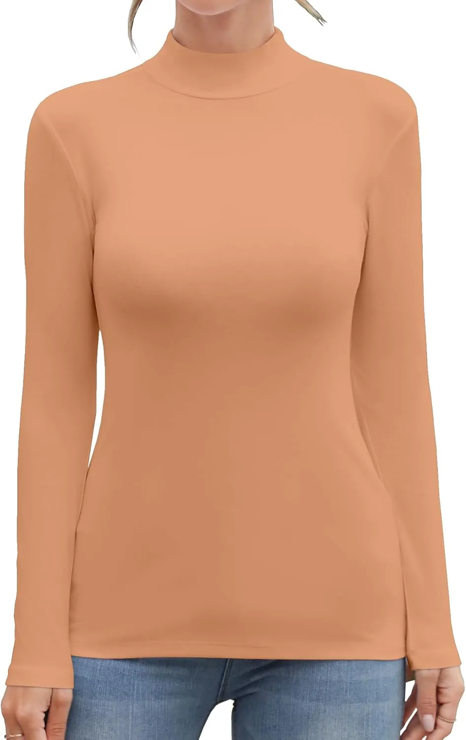 MANGDIUP Women's Mock Turtleneck Long Sleeve Sleeveless Tops Basic Slim T-Shirts