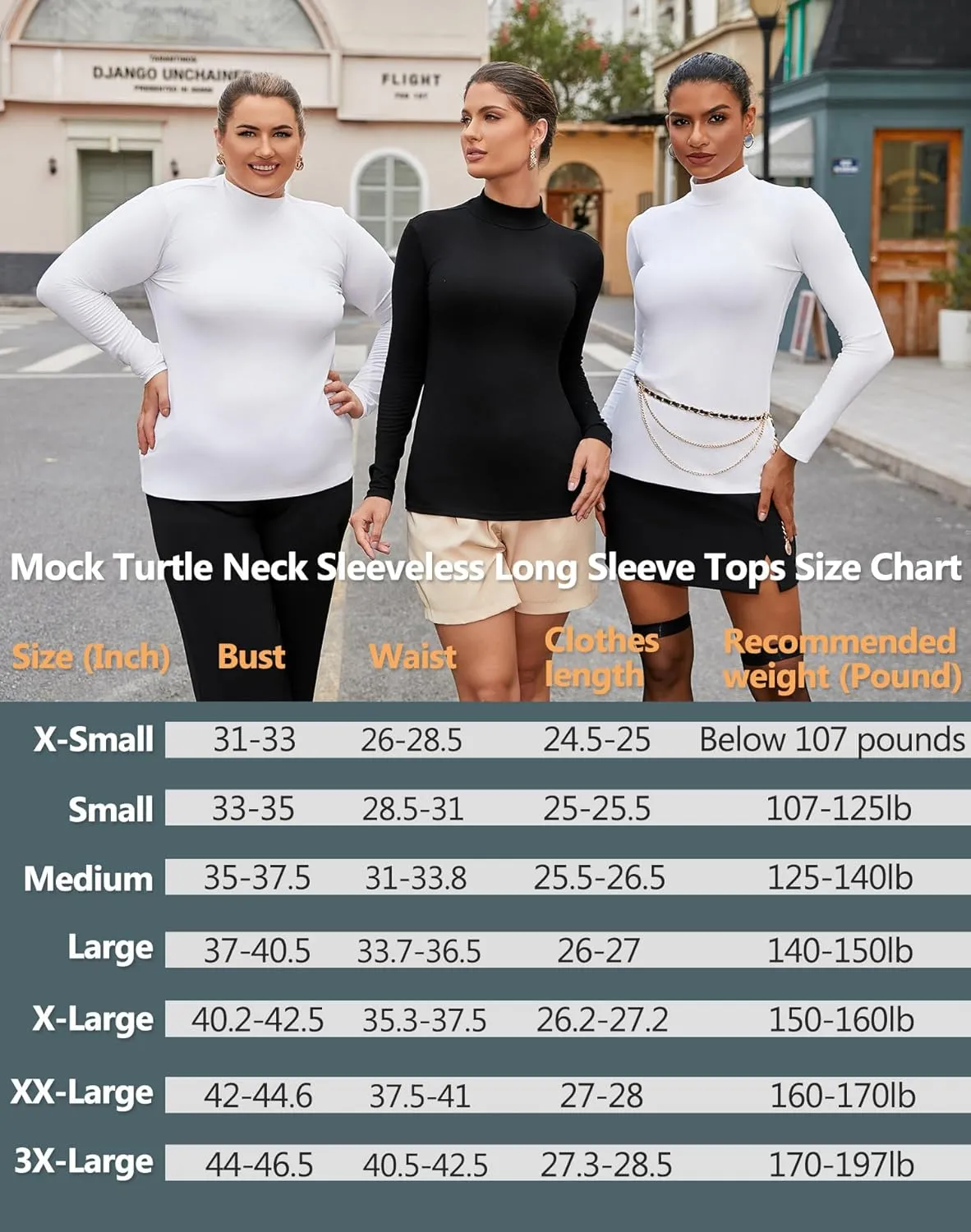 MANGDIUP Women's Mock Turtleneck Long Sleeve Sleeveless Tops Basic Slim T-Shirts