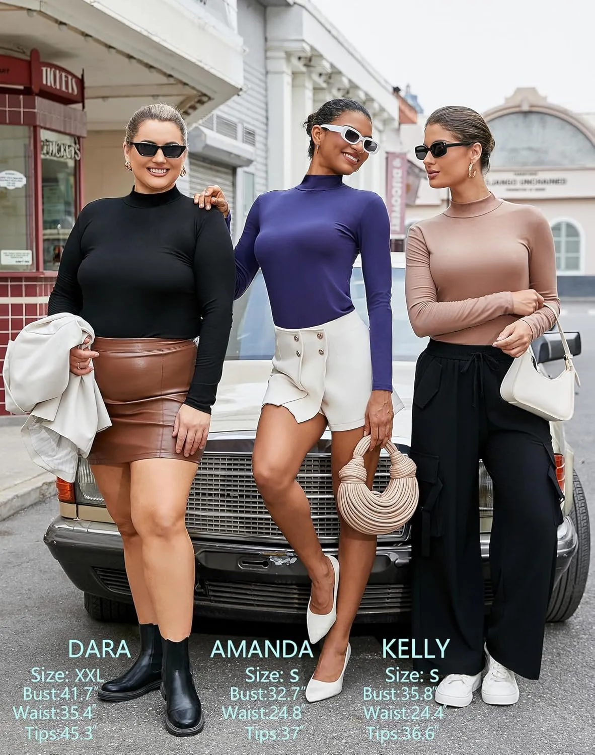 MANGDIUP Women's Mock Turtleneck Long Sleeve Sleeveless Tops Basic Slim T-Shirts