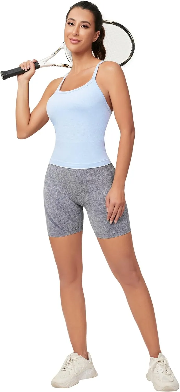 MathCat Workout Tank Tops for Women with Built in Bra, Sleeveless Gym Tops Seamless Racerback Athletic Yoga Shirts 2 Pack