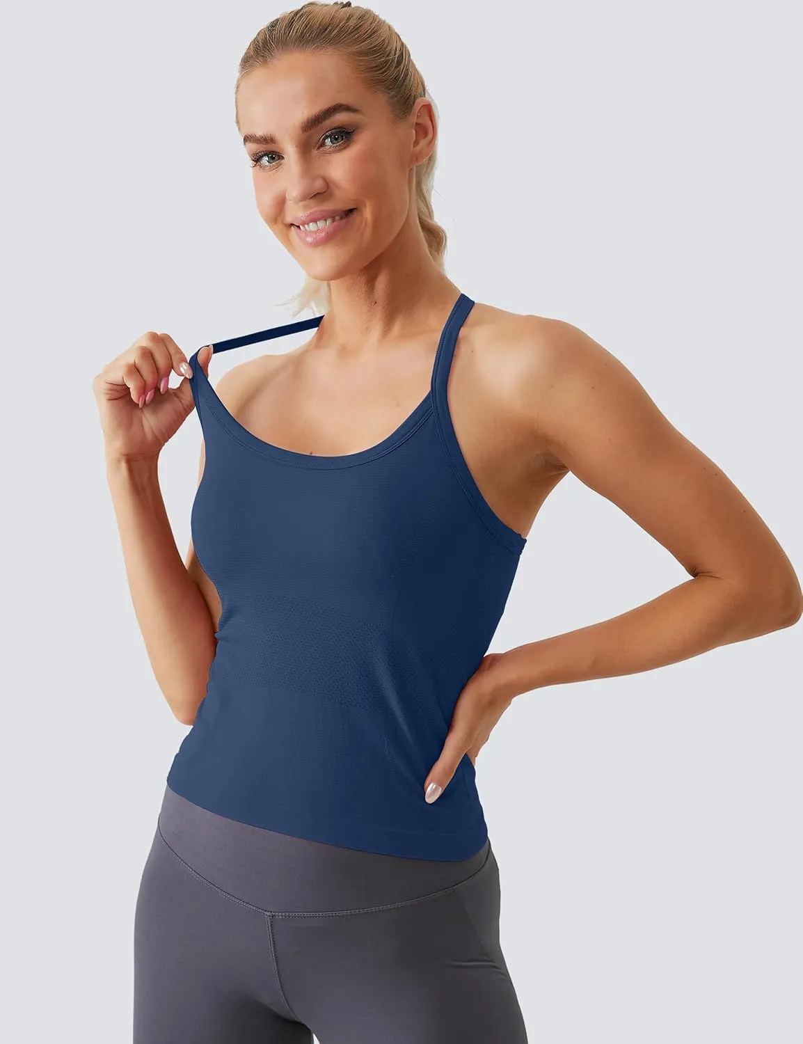 MathCat Workout Tank Tops for Women with Built in Bra, Sleeveless Gym Tops Seamless Racerback Athletic Yoga Shirts 2 Pack