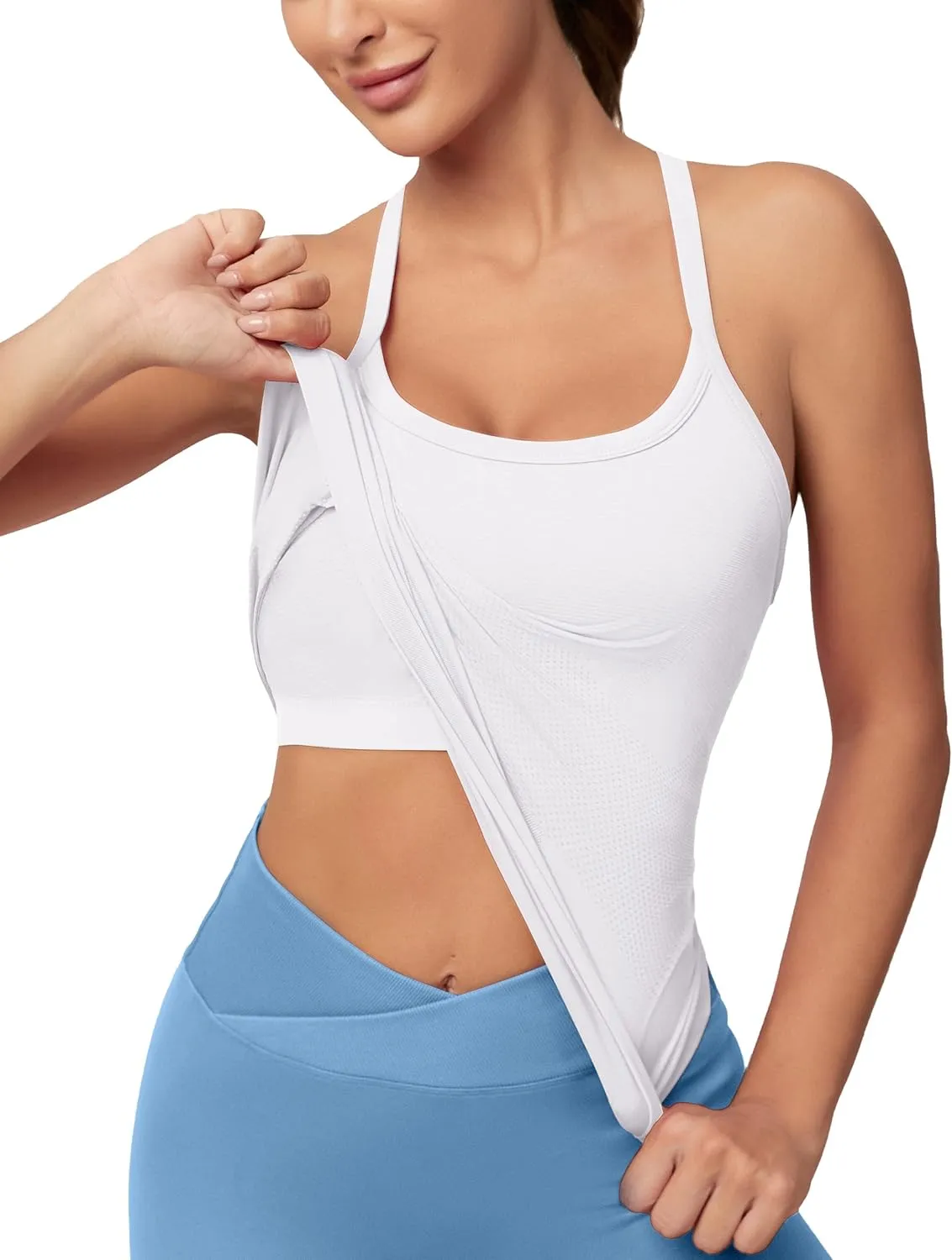 MathCat Workout Tank Tops for Women with Built in Bra, Sleeveless Gym Tops Seamless Racerback Athletic Yoga Shirts 2 Pack