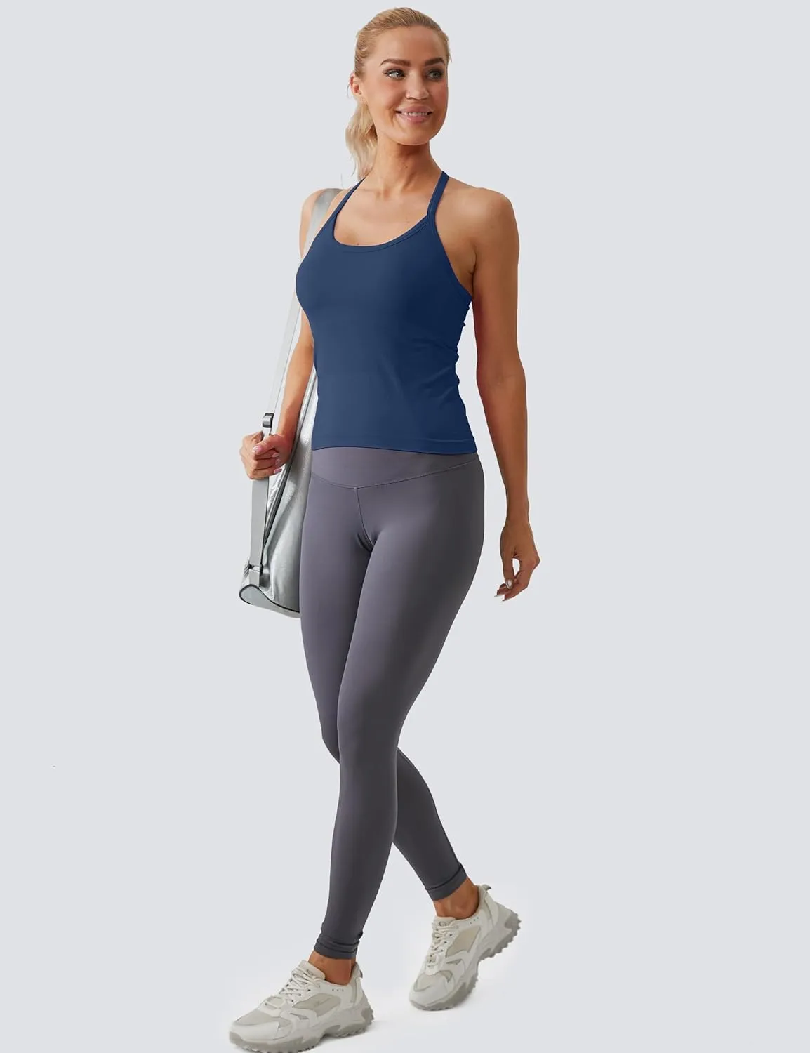 MathCat Workout Tank Tops for Women with Built in Bra, Sleeveless Gym Tops Seamless Racerback Athletic Yoga Shirts 2 Pack