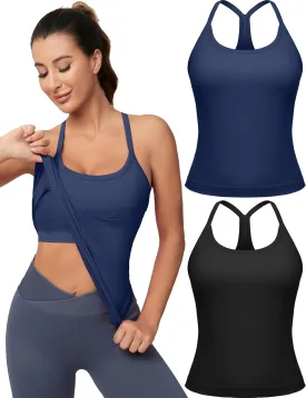 MathCat Workout Tank Tops for Women with Built in Bra, Sleeveless Gym Tops Seamless Racerback Athletic Yoga Shirts 2 Pack MathCat Workout Tank Tops for Women with Built in Bra, Sleeveless Gym Tops Seamless Racerback Athletic Yoga Shirts 2 Pack