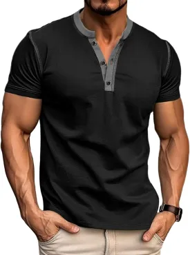 Men's Casual Henley Shirts Classic Button Cotton Short Sleeve T-Shirt Summer Basic Solid Lightweight Tees Tops
