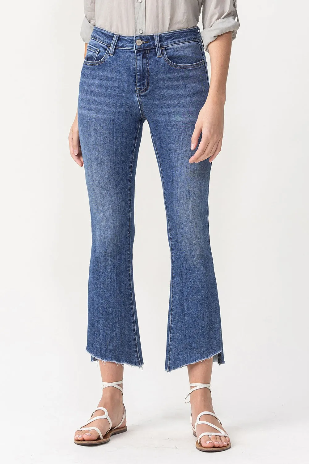 Mid Rise Crop Flare Jeans