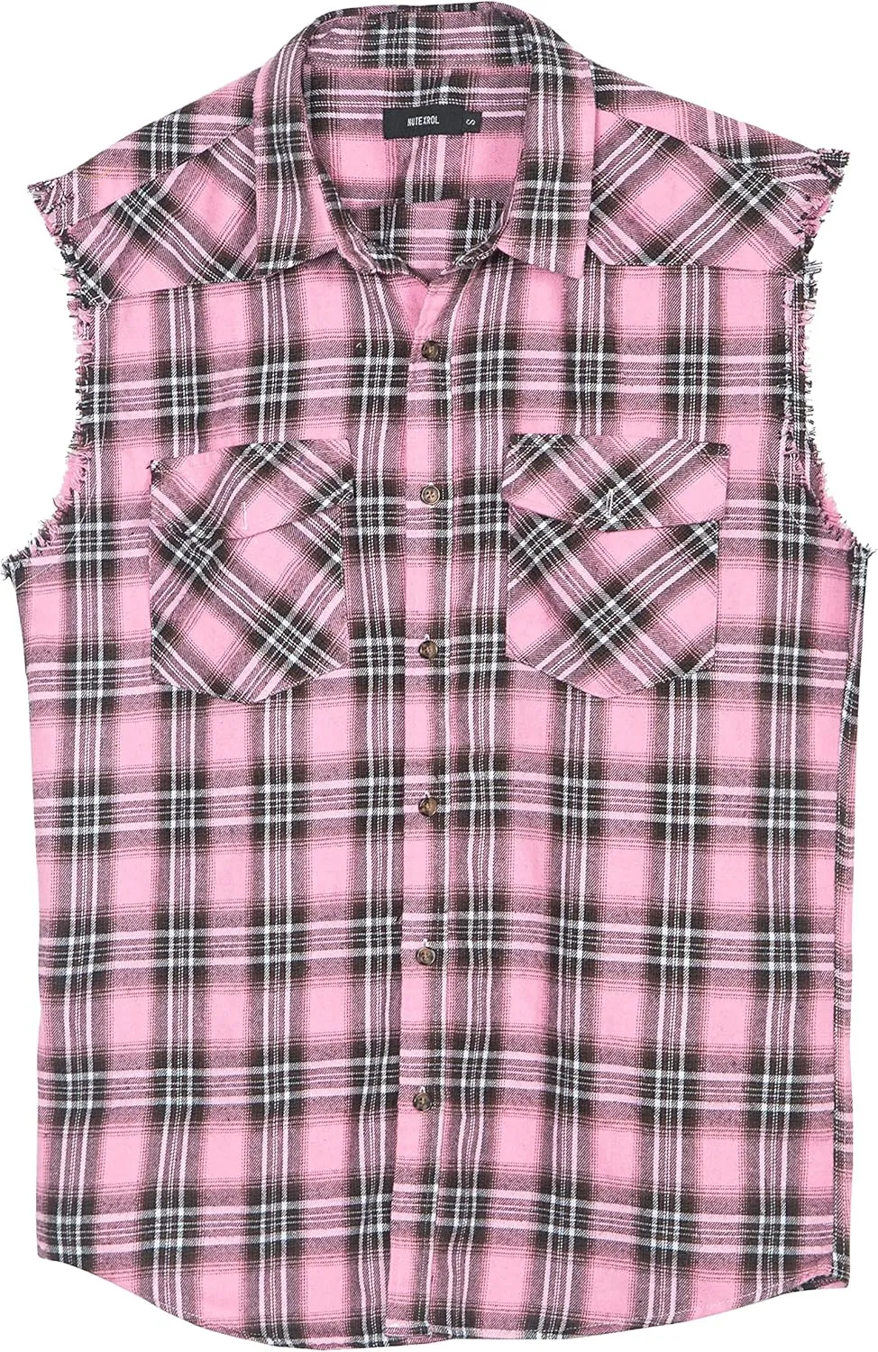 NUTEXROL Men's Casual Flannel Plaid Shirt Sleeveless Plus Size Vest