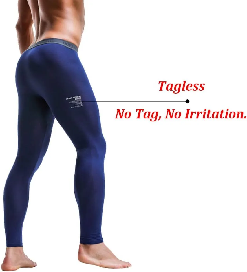 Ouruikia Men's Thermal Underwear Pants Modal Long Johns Tagless Lightweight Thermal Bottoms Separate Pouch