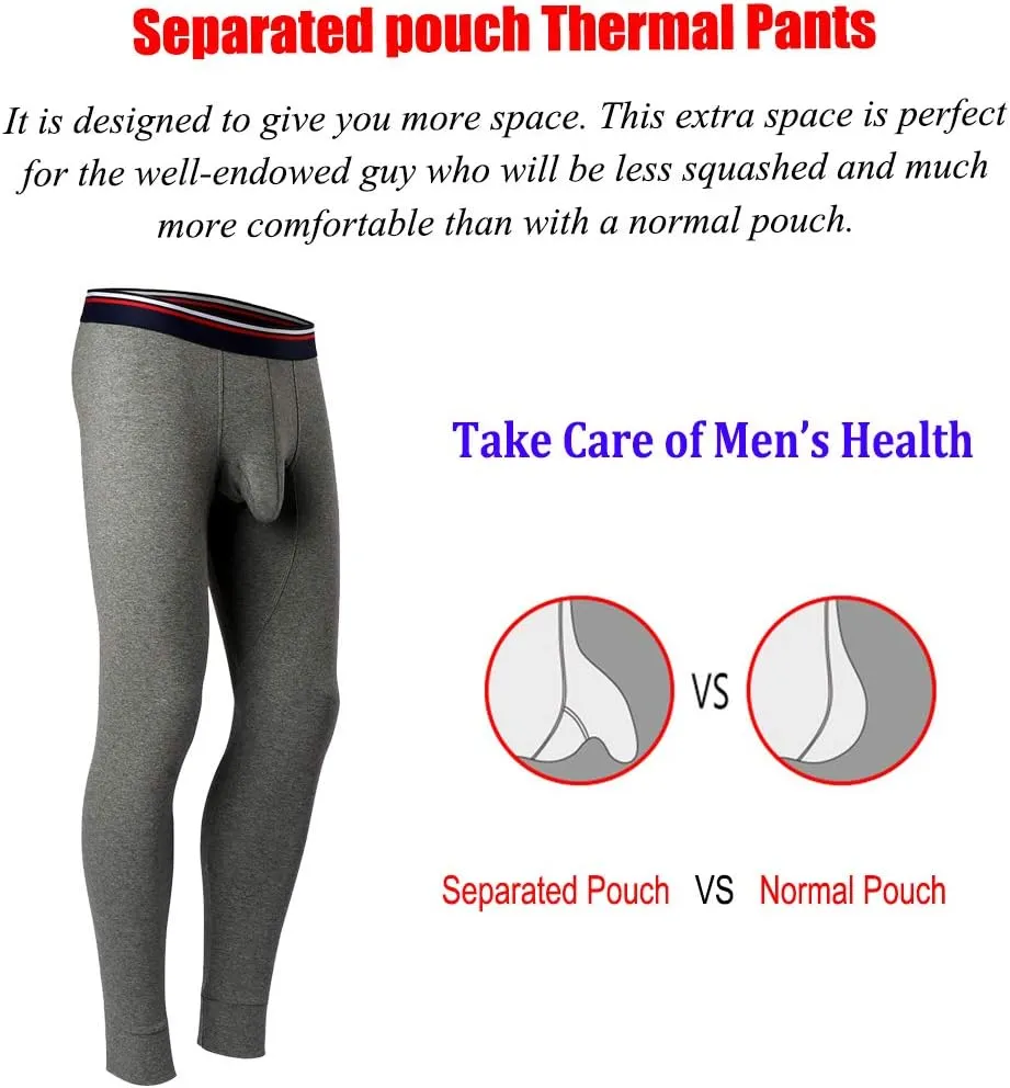 Ouruikia Men's Thermal Underwear Pants Thermal Bottoms Long Johns Bottoms with Separate Pouch